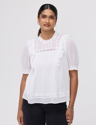 Finery Jolin Puff Sleeve Cotton Top in White at Nordstrom, Size 14