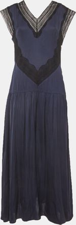 Sandro Navy Blue Satin Eloy Lace-Inset Maxi Dress