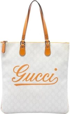 Gucci Pre-owned Vintage Canvas Tote Bag - Dames - Vintage Shopper - Wit - ONE Size - Leer - Vintage