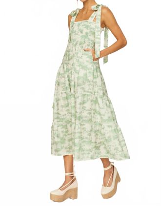 Kivari Chloe Strappy Shirred Tiered Midi Dress In Green