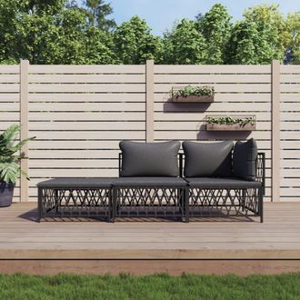 vidaXL Juego Muebles De Jard&iacute;n 3 Pzas Y Cojines Acero Gris Antracita Vidaxl