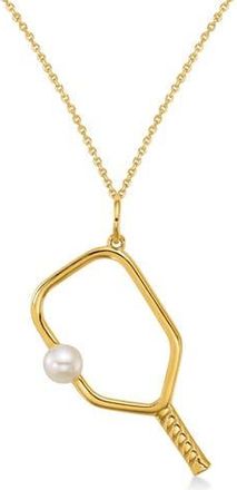 Allurez Cultured Pearl Ball & Pickleball Paddle Pendant Necklace 14K in Yellow Gold at Nordstrom, Size 18