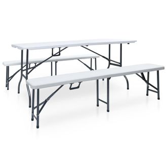 vidaXL Vidaxl - Tavolo Giardino Pieghevole 2 Panche 180cm Acciaio E Hdpe Bianco