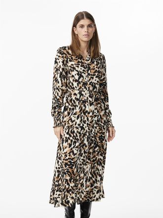 Y.A.S Maxikleid Y.A.S YASALIRA LS LONG SHIRT DRESS S. NOOS, Damen, Gr. XS, N-Gr, schwarz (schwarz aop:leo print), Web, Obermaterial: 100% Viskose, relaxed f