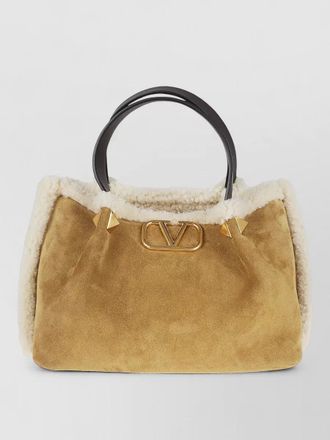 Valentino Garavani small tote vlogo signature shearling suede