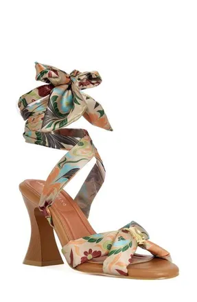 Azalea Wang Elandra Ankle Wrap Sandal in Brown Multi at Nordstrom, Size 7.5