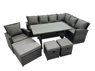 Fimous 10 Seater Patio Dining Corner Sofa Sets with Chair Dark Grey Mixed