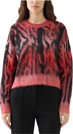 Just Cavalli Zebra Print Trui Rood Zwart - Dames - Ronde hals truien - Roze - M - Wol - Truien & Vesten