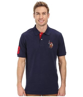 U.S.Polo Association U. S. Polo Assn. Pique Polo Shirt Mens Navy Cotton Short Sleeve Performance MOT2