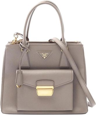 Prada Borsa a tracolla Saffiano Lux Galleria con doppia zip e tasca frontale 2013-2025 - Grigio