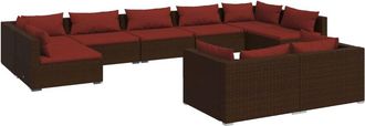 vidaXL Set Muebles De Jard&iacute;n 9 Piezas Y Cojines Rat&aacute;n Sint&eacute;tico Marr&oacute;n Vidaxl