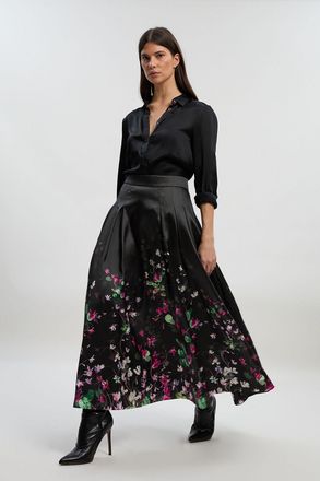 Karen Millen Womens Scattered Floral Twill Prom Skirt - Black - Size 12 UK