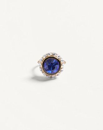Valentino Garavani Vlogo Signature Ring In Metal, Enamel And Crystals Woman GOLD/BLUE 11