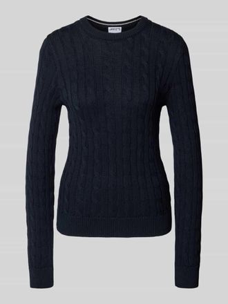 Jake*s Casual Strickpullover mit Zopfmuster und Rundhalsausschnitt in Dunkelblau, Gr&ouml;&szlig;e XXL