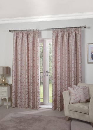 Emma Barclay Duchess - Lined Pencil Pleat Jacquard Curtains in Blush Pink - Width 90 x Drop 90 (229 x 229cm) - Emma Barclay | TJ Hughes