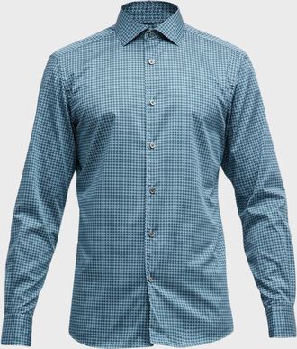 Ermenegildo Zegna Mens Micro-Geometric Print Cotton Sport Shirt