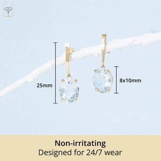 MAX + STONE 14k Yellow or White Gold 10x8mm Oval Cut Gemstone Drop Dangle Earrings