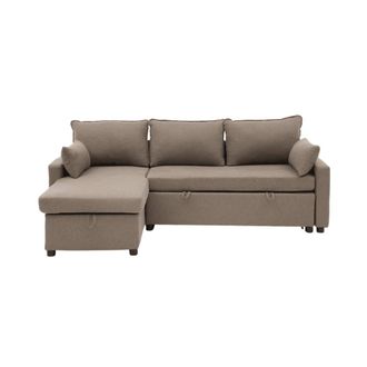 Calicosy Sof&aacute; cama de 3 plazas de tela con chaise longue l219 cm - marr&oacute;n
