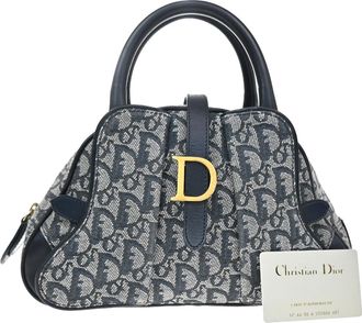 Dior Vintage Saddle Bowler Diorissimo Canvas Navy Canvas Handbag (Pre-Owned)