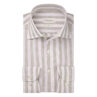 Profuomo Linen One Piece Shirt - Heren - Casual Overhemden - Beige - 3XL - Linnen - Overhemden