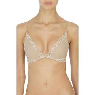 Natori Feathers Lace Plunge Nursing T-Shirt Bra in Cafe at Nordstrom, Size 34Ddd