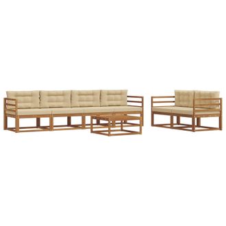vidaXL Conjunto De Sof&aacute;s De Exterior Con Coj&iacute;n 7 Pcs Natural Y Beige Vidaxl
