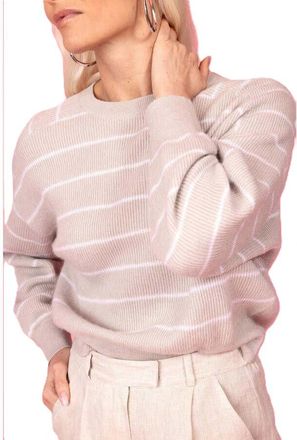Brunello Cucinelli Light Beige Striped Sweater, Size XXS