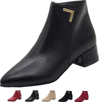 Generic Womens Chunky Heel Chelsea Boots Suede Pointed Toe Ankle Booties with Arch Support Side Zipper Slip On Low Heel Walking Shoes (6.5,Black B)