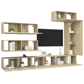 Berkfield Home Modern 7 Piece TV Cabinet Set Sonoma Oak Engineered Wood in Light Tan