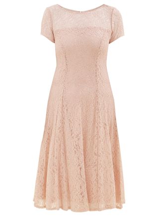 Gina Bacconi Womens Maribel Cap Sleeve Midi Length Sequin Lace Dress - Rose - Size 10 UK