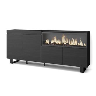 Skraut Home Aparador efecto madera negro 208x35x87cm chimenea efecto fuego
