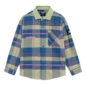 Li-Ning BADFIVE Sports Basketball Series Plaid Loose Fleece Lined Shirt Green Blue ASHS005-3
