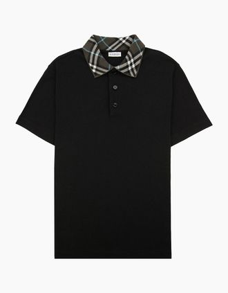 Burberry Mens Burberry Check Collar Polo Shirt Black - Size: 44