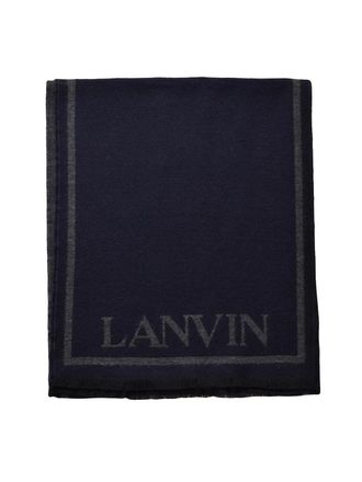 Lanvin Woven Wool Scarf With Geometric Detail And Fringed Edges