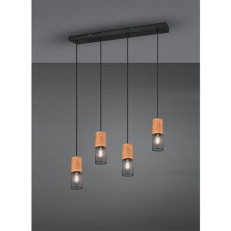 Trio Suspensi&oacute;n Tosh Black 4xe27 Jaula De Madera Y Metal L65 Cm Lighting