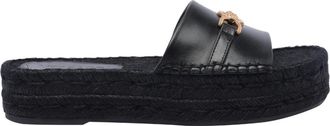 Versace Zwarte Sandalen met 4-5 cm Sleehak - Dames - Sandalen - Zwart - 36 EU - Leer - Schoenen