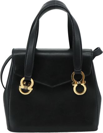 Ferragamo Gancini Handbag Leather Black Leather Handbag (Pre-Owned)