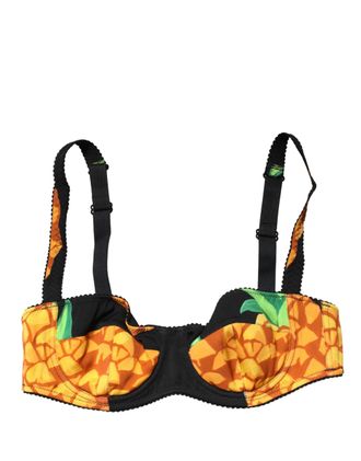 Dolce & Gabbana Womens Black Pineapple Silk Balconette Bra Underwear Elastane Clothing