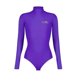 Maison Margiela Tops, Dames, Paars, M, Nylon, Body met hoge hals, print