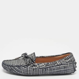 Tod's Tods Silver/black Textured Suede Bow Loafers