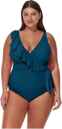 Gottex Tutti Frutti Plus Size Ruffle Surplice One Piece in Petrol at Nordstrom, Size 20
