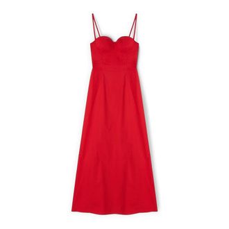 Motivi A-lijn Lange Jurk in Popeline met Bustier - Dames - Avondkleed - Rood - M - Katoen - Kleedjes