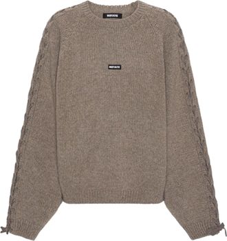 Rotate Intricate Lace-Up Knitted Sweater in Muted Taupe