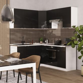 Vicco Cocina Esquinera Fame-line, Rayas Negras/blanco, 190 X 160 Cm, Et Antracita, Vicco