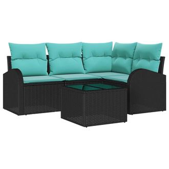 vidaXL Set Divano Da Giardino 5 Pz Nero E Turchese Polyrattan Vidaxl