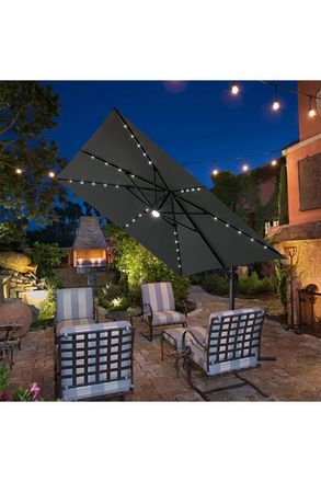 Living and Home 2.96m W x 3m D Square Cantilever Parasol with Solar-Powered LED Lights in Dark Grey
