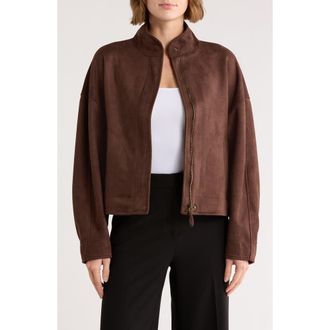 Max Studio Faux Suede Full Zip Jacket in Sequoia at Nordstrom Rack, Size Medium