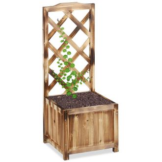 Relaxdays Relaxdays Planter Box with Trellis, Weatherproof, Wooden, Balcony, Garden Bed, Wine, 90 cm Lattice, Flamed