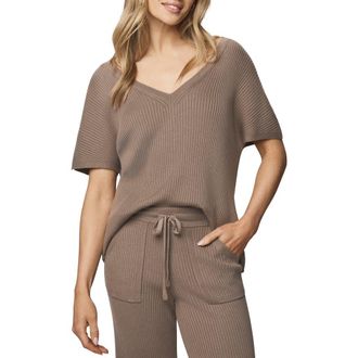 Splendid Georgie V-Neck Short Sleeve Rib Sweater in Cedar Brown at Nordstrom Rack, Size X-Small