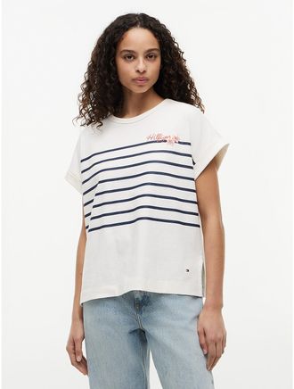 Tommy Hilfiger Womens Floral Hilfiger Logo T-Shirt - White - XXL